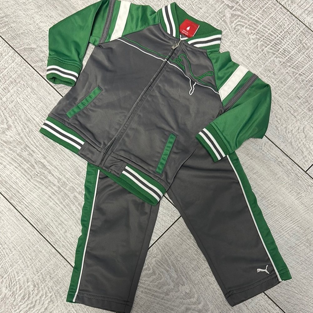 Puma Infant Green and Gray Zip-Up Tracksuit